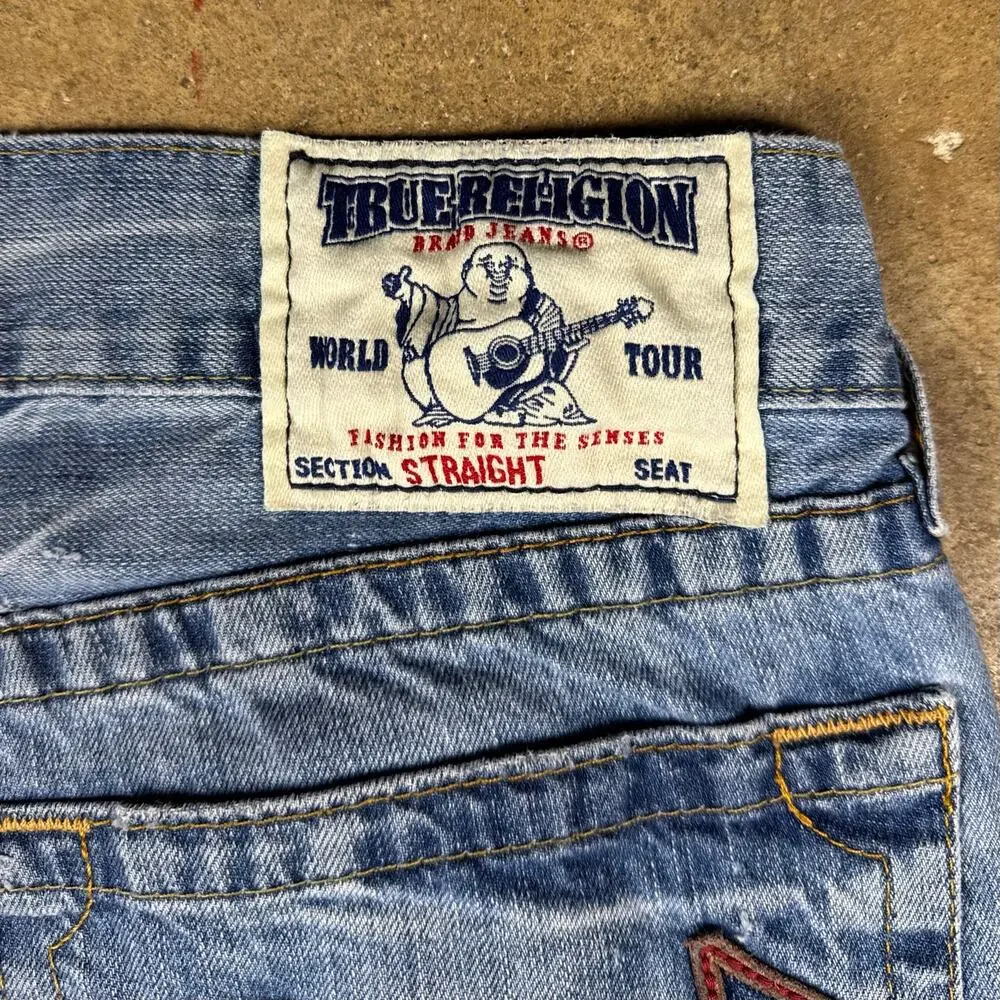 Vintage True Religion Jeans Men’s‎ 34 Straight Cropped USA Made Red Stitch Denim